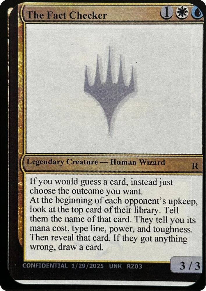 The Fact Checker card from Un-Known Event Playtest Cards
