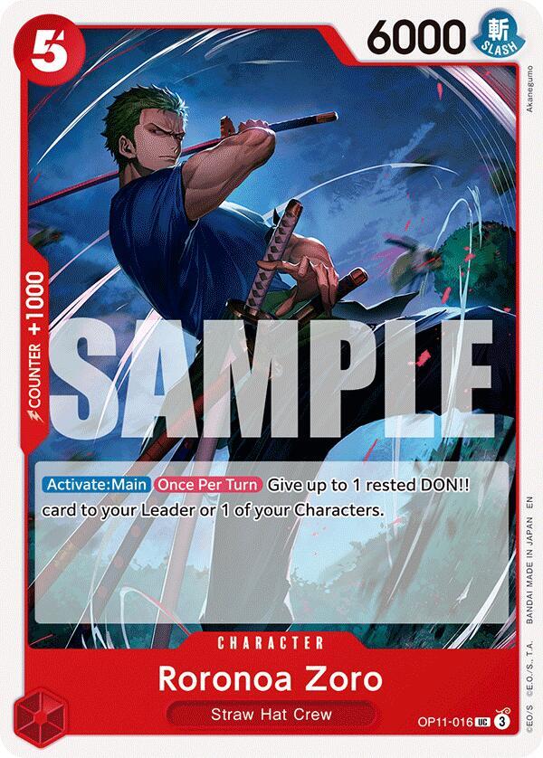 Roronoa Zoro OP11-016 card from A Fist of Divine Speed