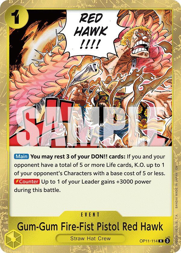 Gum-Gum Fire-Fist Pistol Red Hawk OP11-114 card from A Fist of Divine Speed