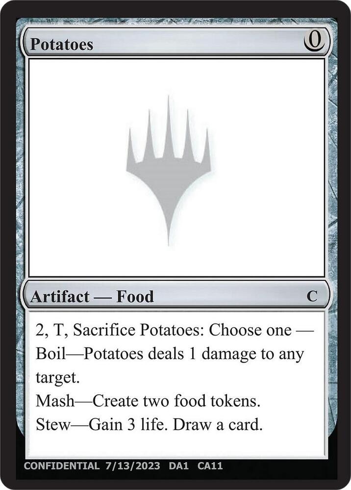 Potatoes card from Un-Known Event Playtest Cards