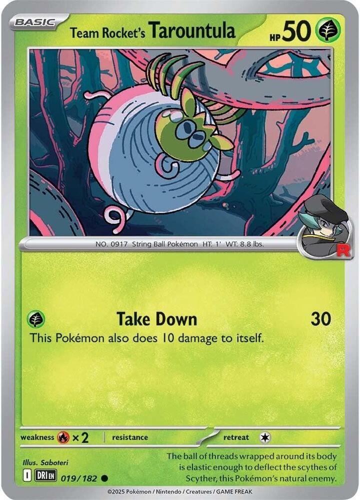 Team Rocket's Tarountula 019/182 card from SV10: Destined Rivals