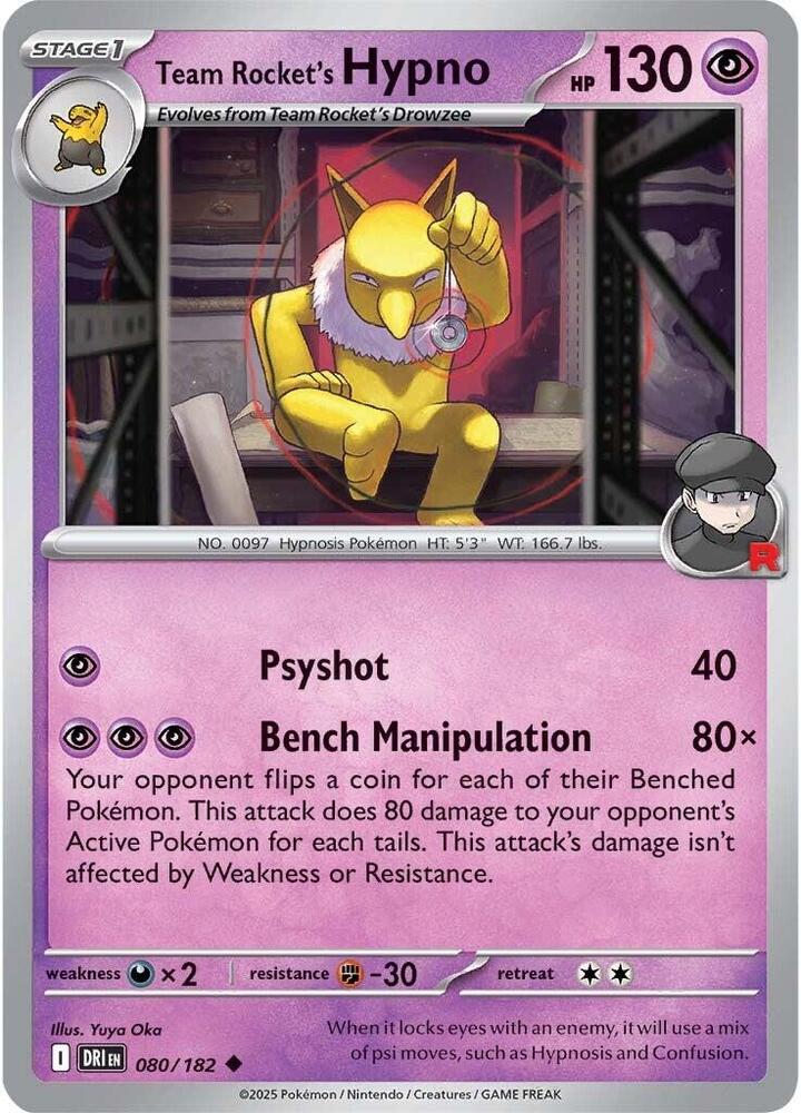 Team Rocket's Hypno 080/182 card from SV10: Destined Rivals