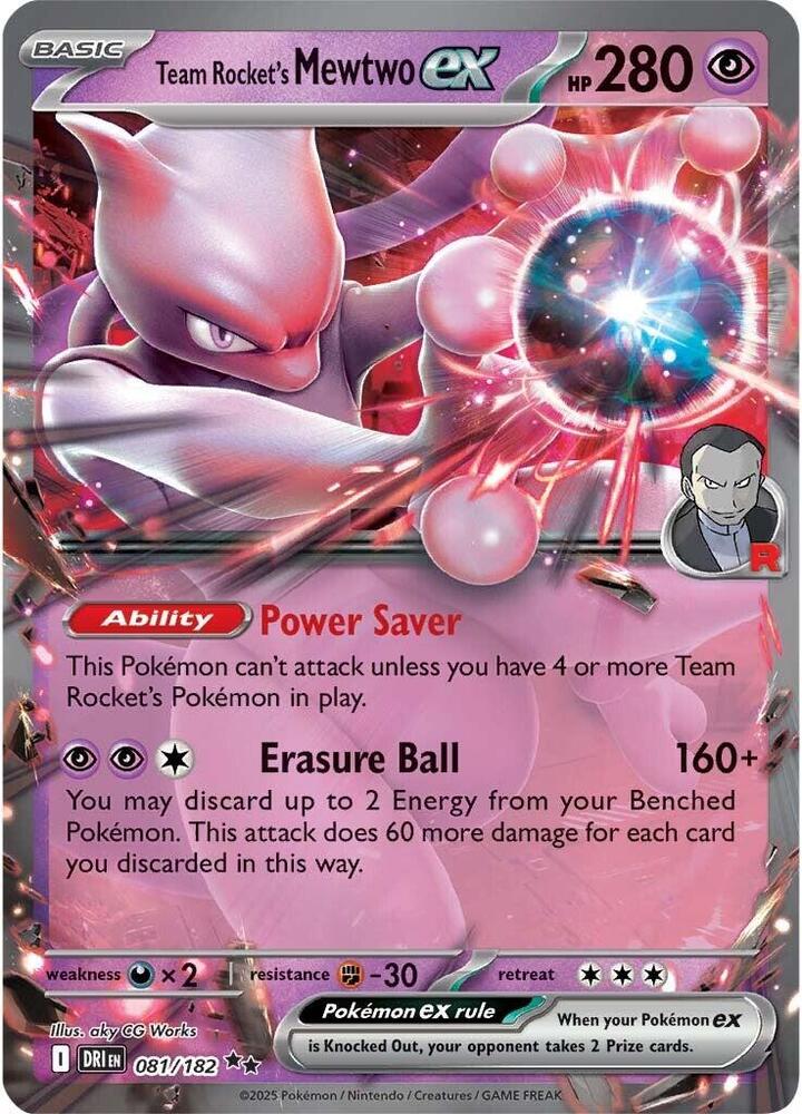 Team Rocket's Mewtwo ex 081/182 card from SV10: Destined Rivals