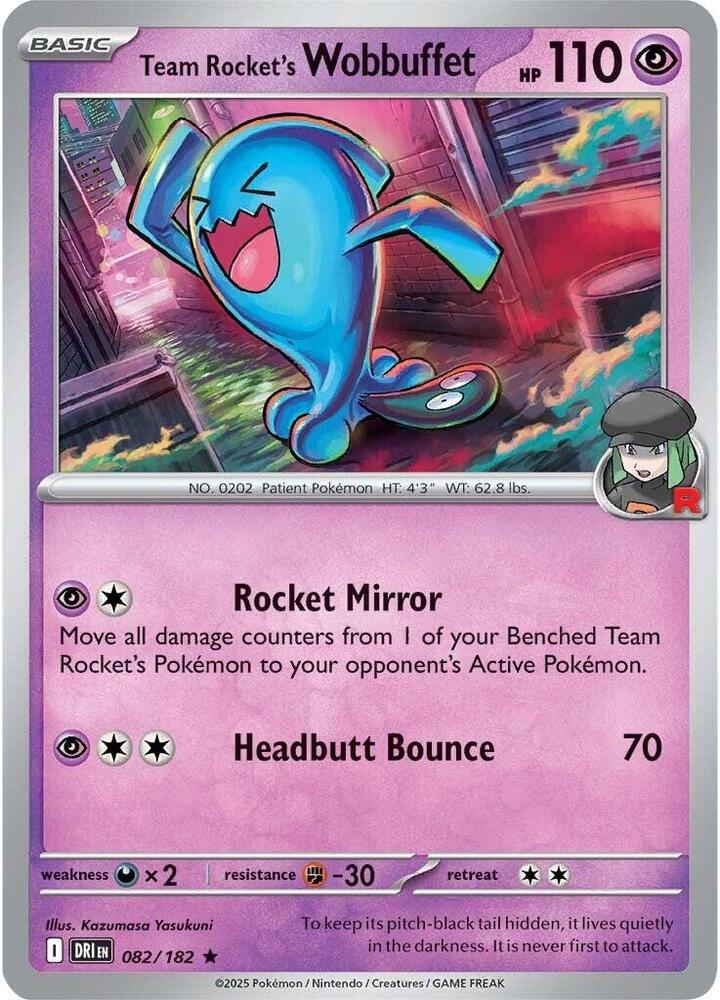Team Rocket's Wobbuffet 082/182 card from SV10: Destined Rivals