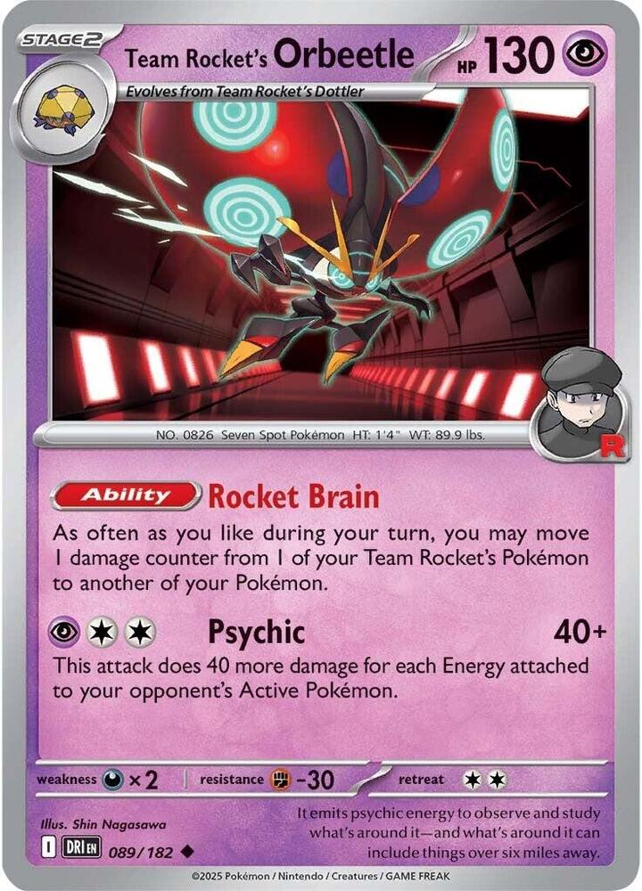 Team Rocket's Orbeetle 089/182 card from SV10: Destined Rivals