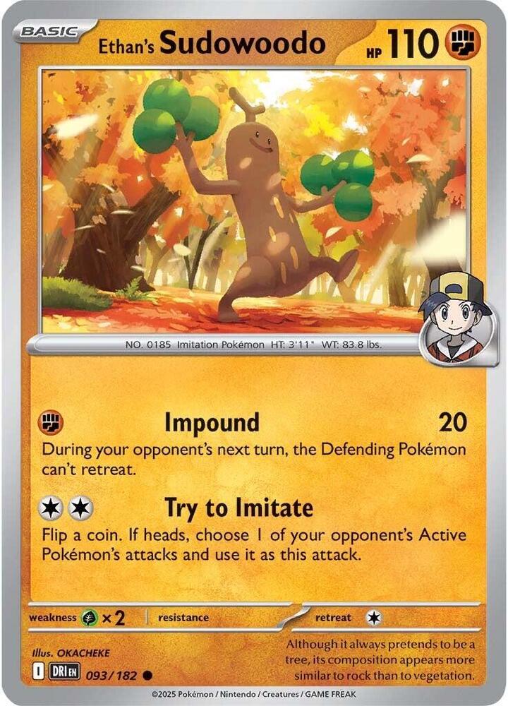 Ethan's Sudowoodo 093/182 card from SV10: Destined Rivals