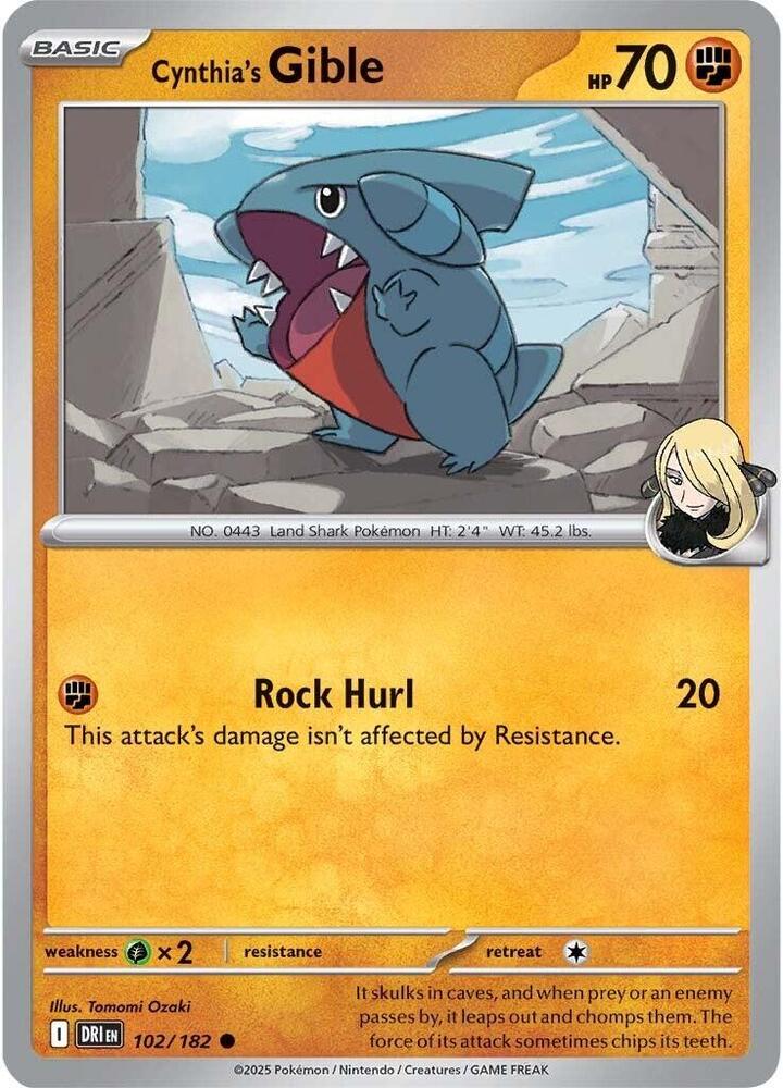 Cynthia's Gible 102/182 card from SV10: Destined Rivals