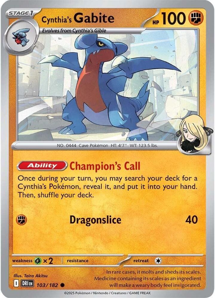Cynthia's Gabite 103/182 card from SV10: Destined Rivals