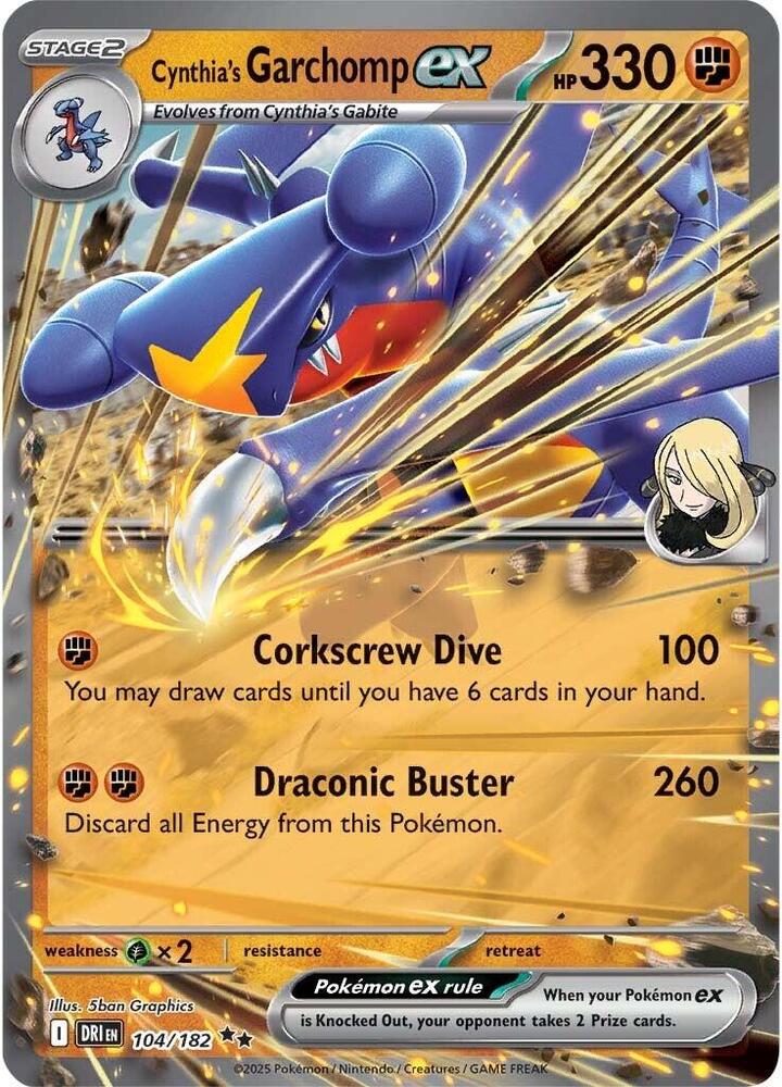 Cynthia's Garchomp ex 104/182 card from SV10: Destined Rivals