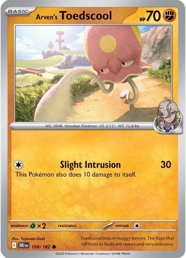 Arven's Toedscool 109/182 card from SV10: Destined Rivals