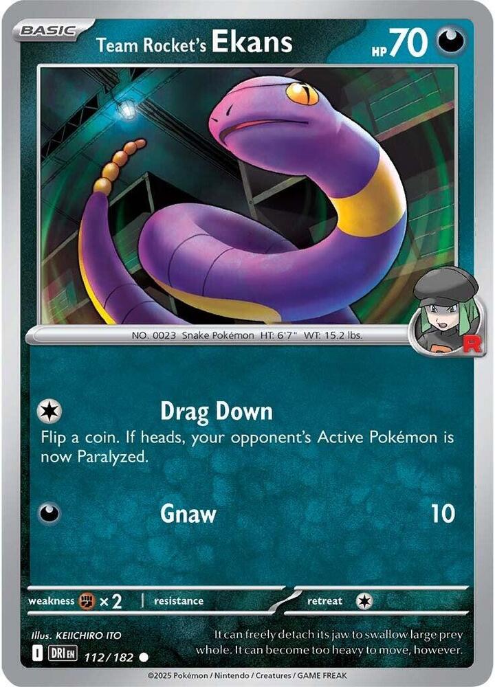 Team Rocket's Ekans 112/182 card from SV10: Destined Rivals