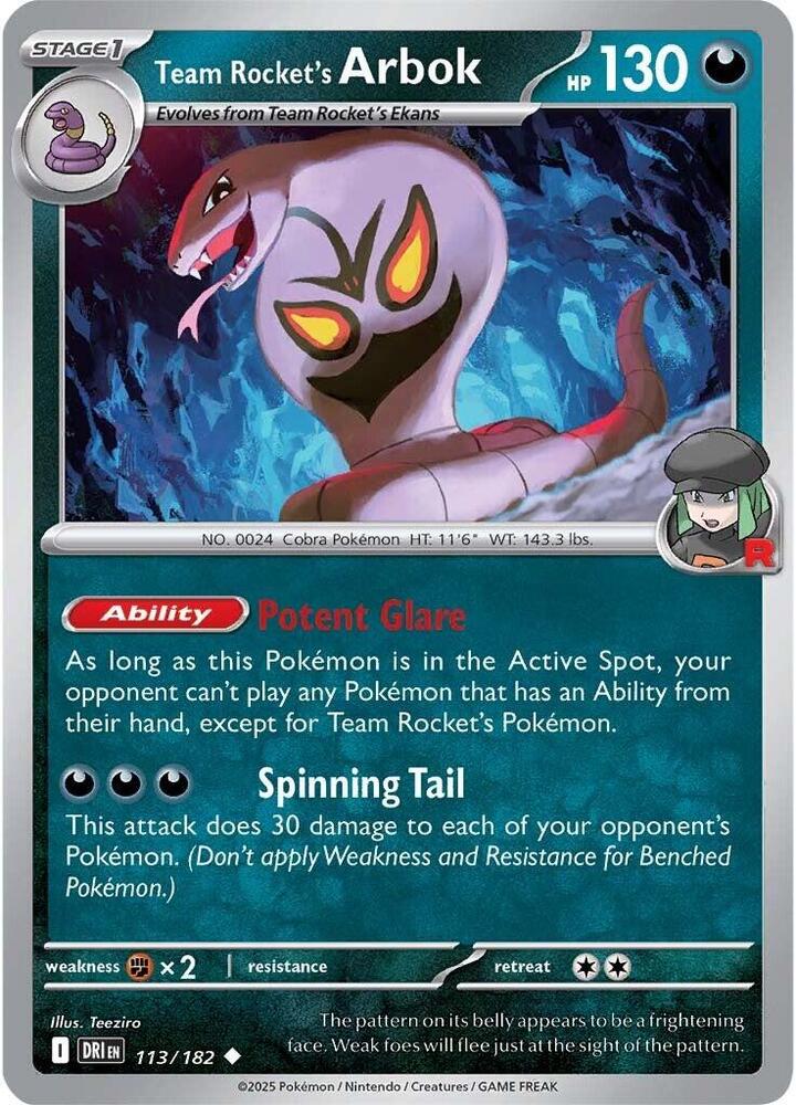 Team Rocket's Arbok 113/182 card from SV10: Destined Rivals
