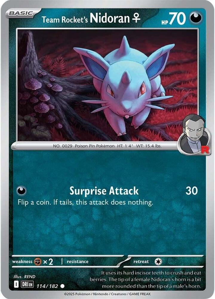 Team Rocket's Nidoran F 114/182 card from SV10: Destined Rivals