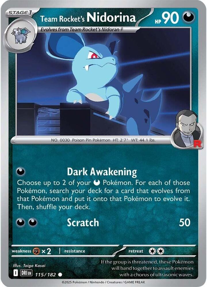 Team Rocket's Nidorina 115/182 card from SV10: Destined Rivals