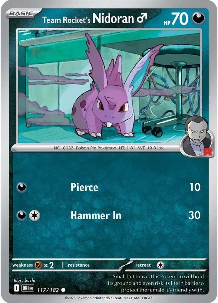 Team Rocket's Nidoran M 117/182 card from SV10: Destined Rivals