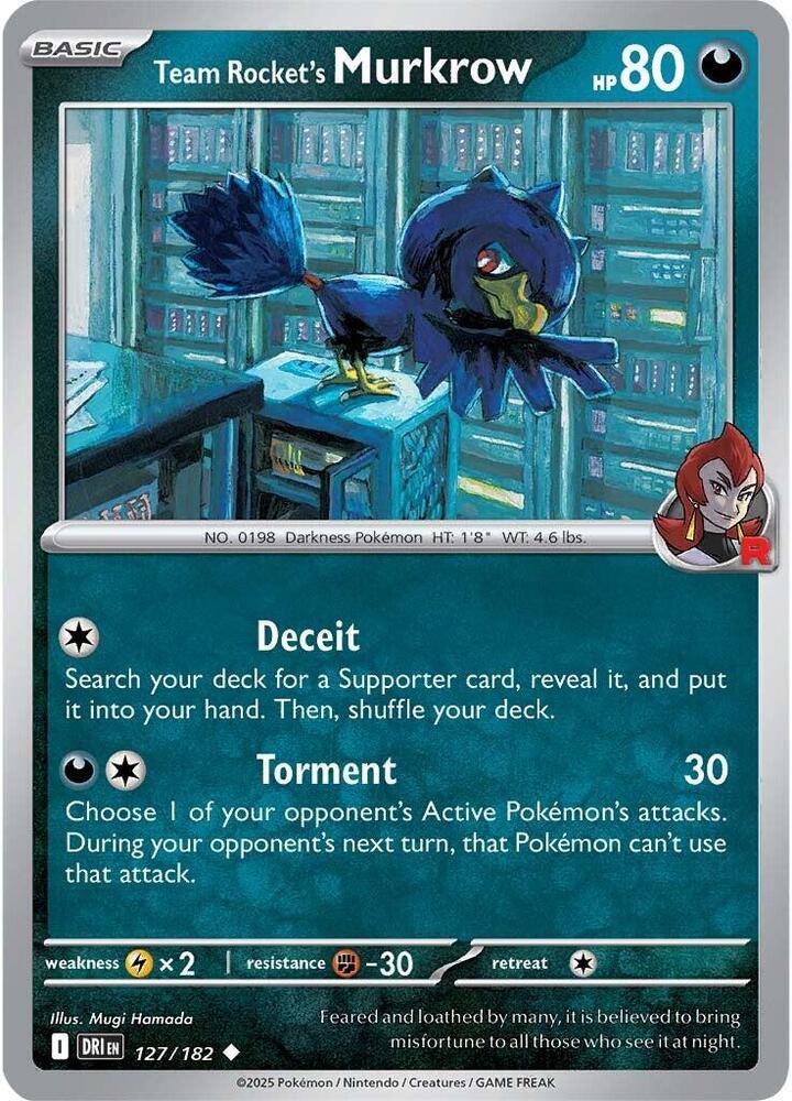 Team Rocket's Murkrow 127/182 card from SV10: Destined Rivals