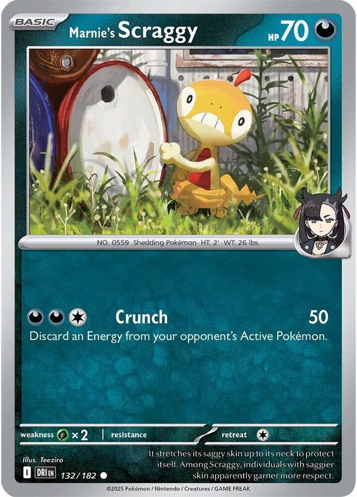 Marnie's Scraggy 132/182 card from SV10: Destined Rivals
