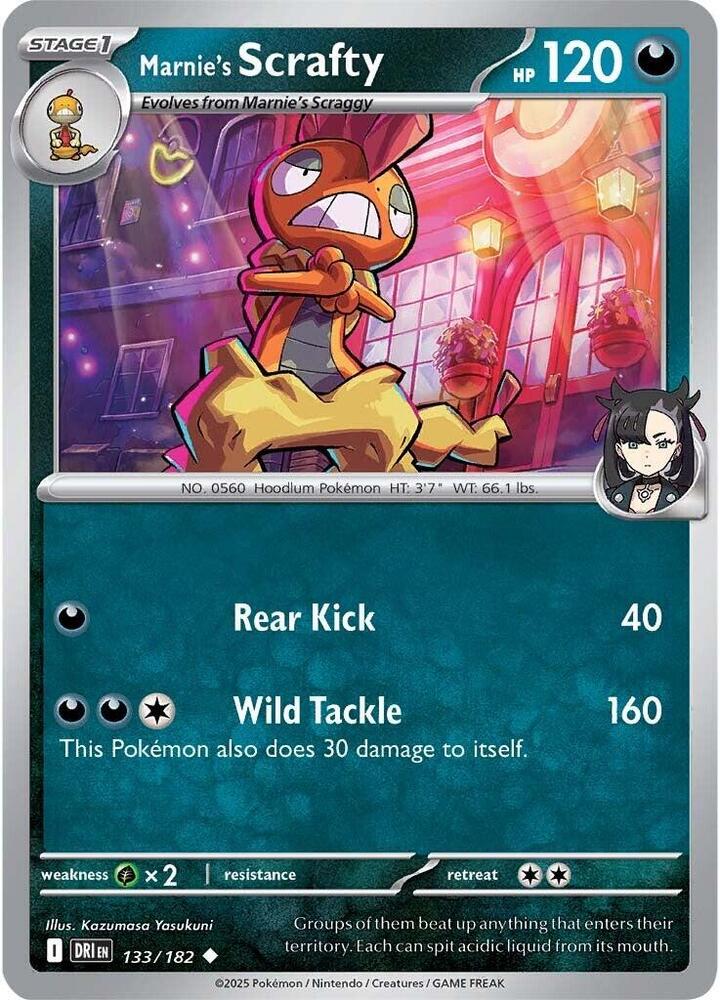 Marnie's Scrafty 133/182 card from SV10: Destined Rivals