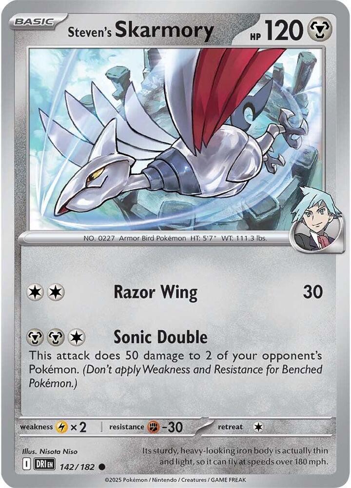Steven's Skarmory 142/182 card from SV10: Destined Rivals