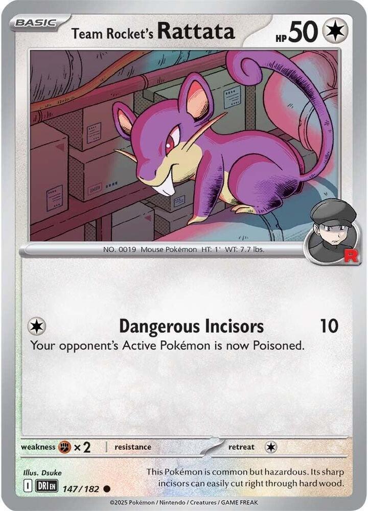 Team Rocket's Rattata 147/182 card from SV10: Destined Rivals