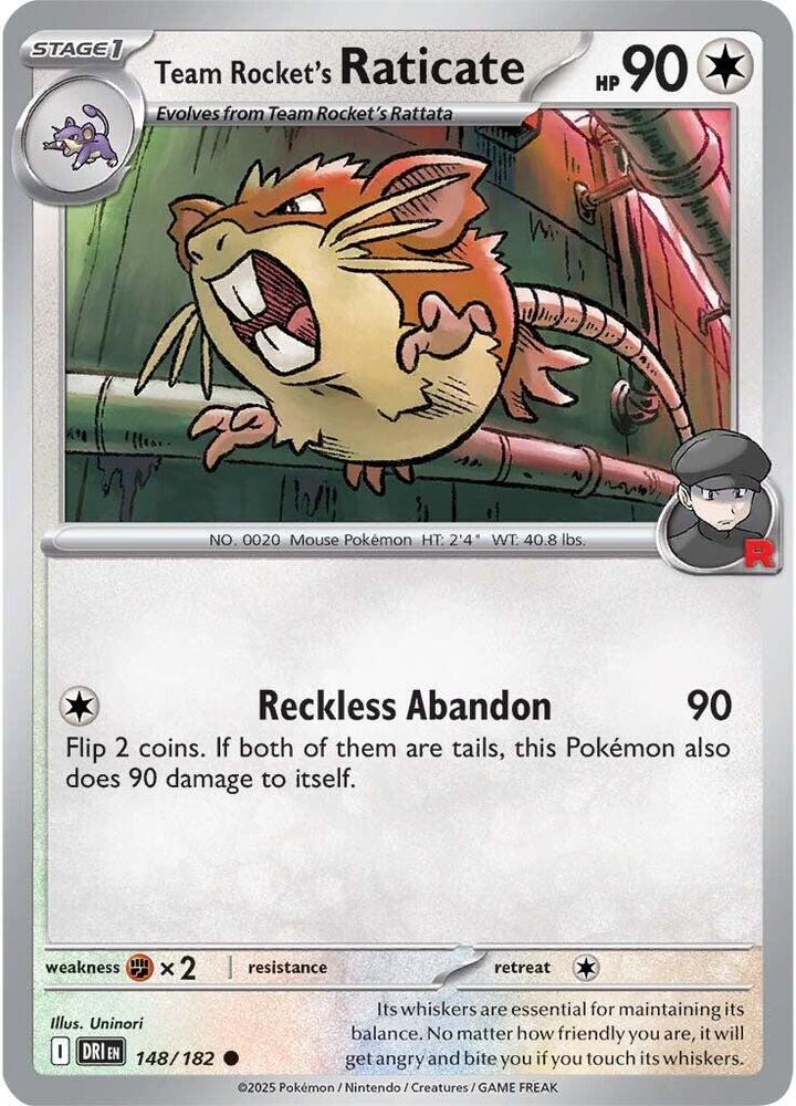 Team Rocket's Raticate 148/182 card from SV10: Destined Rivals