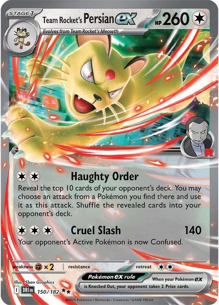 Team Rocket's Persian ex 150/182 card from SV10: Destined Rivals