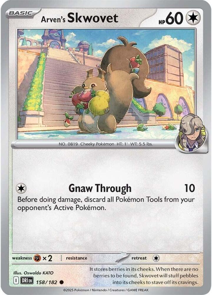 Arven's Skwovet 158/182 card from SV10: Destined Rivals