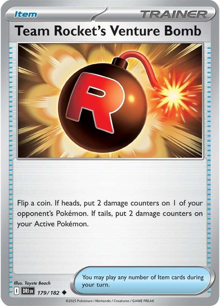 Team Rocket's Venture Bomb 179/182 card from SV10: Destined Rivals
