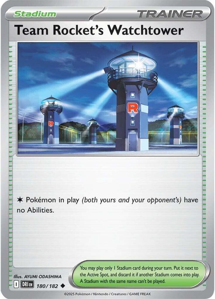 Team Rocket's Watchtower 180/182 card from SV10: Destined Rivals