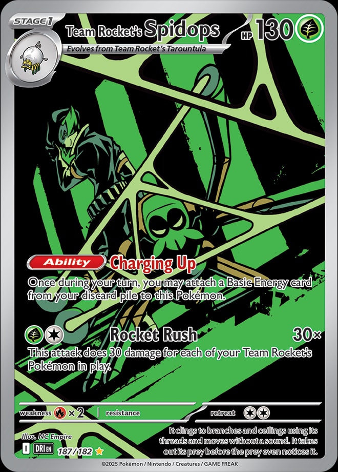 Team Rocket's Spidops 187/182 card from SV10: Destined Rivals