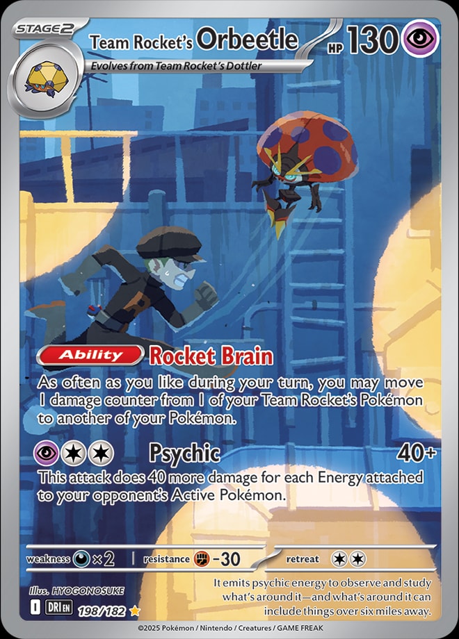 Team Rocket's Orbeetle 198/182 card from SV10: Destined Rivals