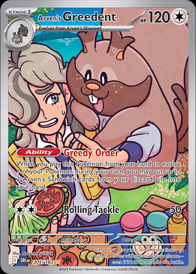 Arven's Greedent 205/182 card from SV10: Destined Rivals