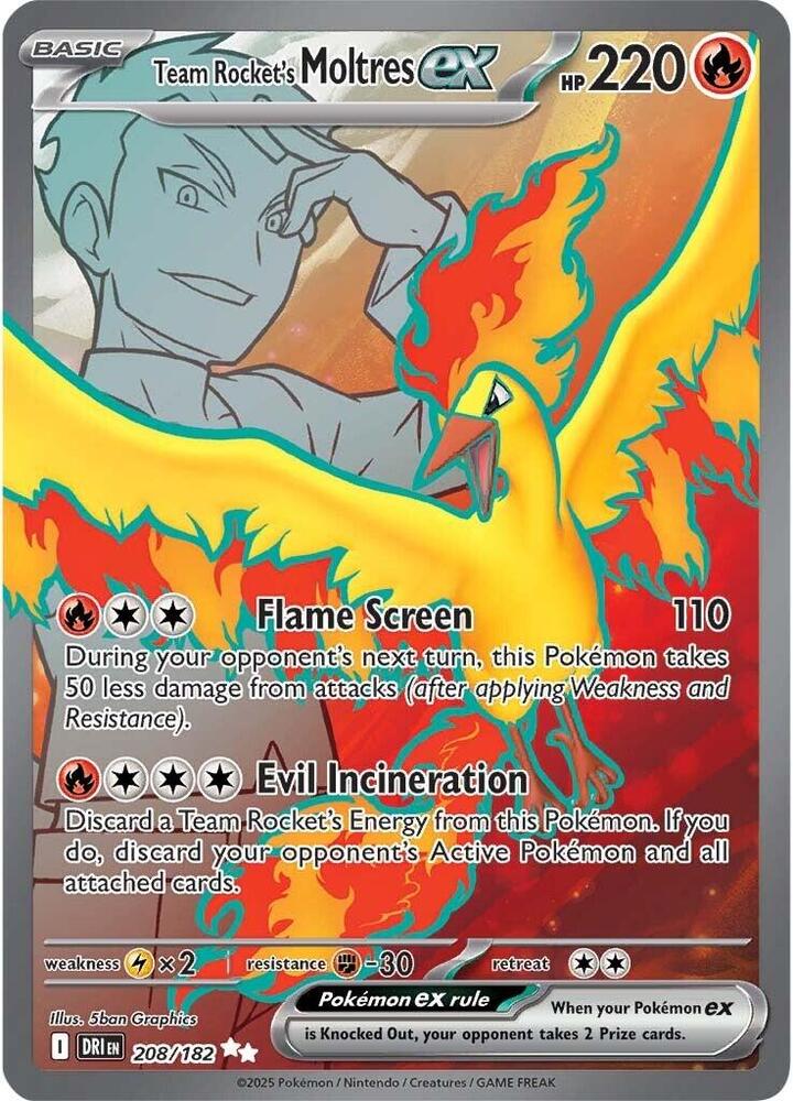 Team Rocket's Moltres ex 208/182 card from SV10: Destined Rivals
