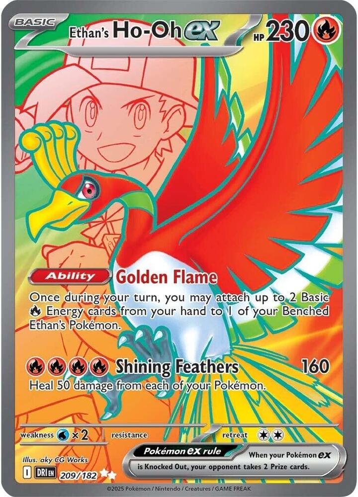 Ethan's Ho-Oh ex 209/182 card from SV10: Destined Rivals
