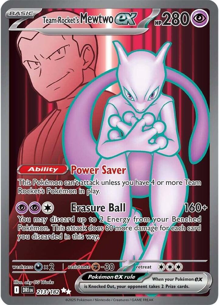 Team Rocket's Mewtwo ex 213/182 card from SV10: Destined Rivals