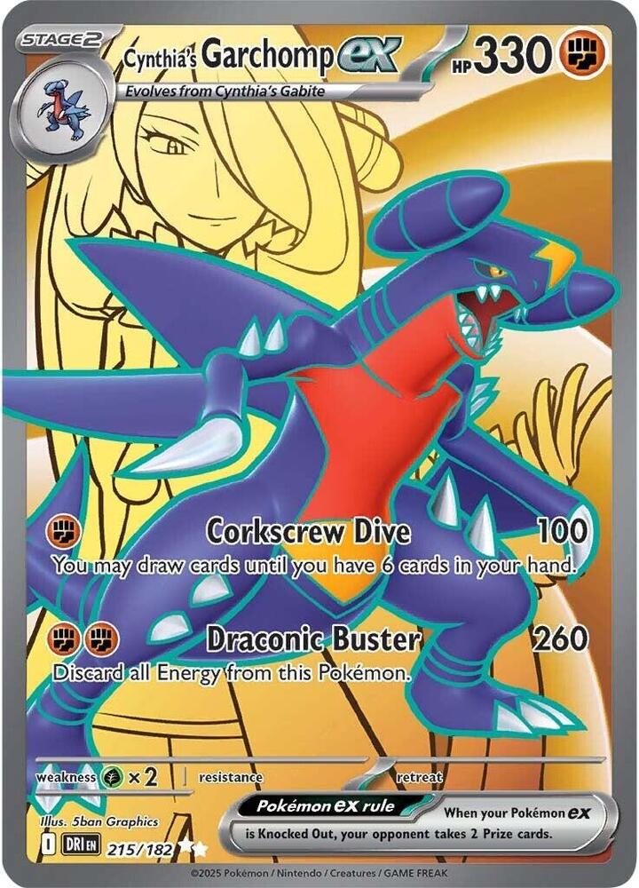 Cynthia's Garchomp ex 215/182 card from SV10: Destined Rivals