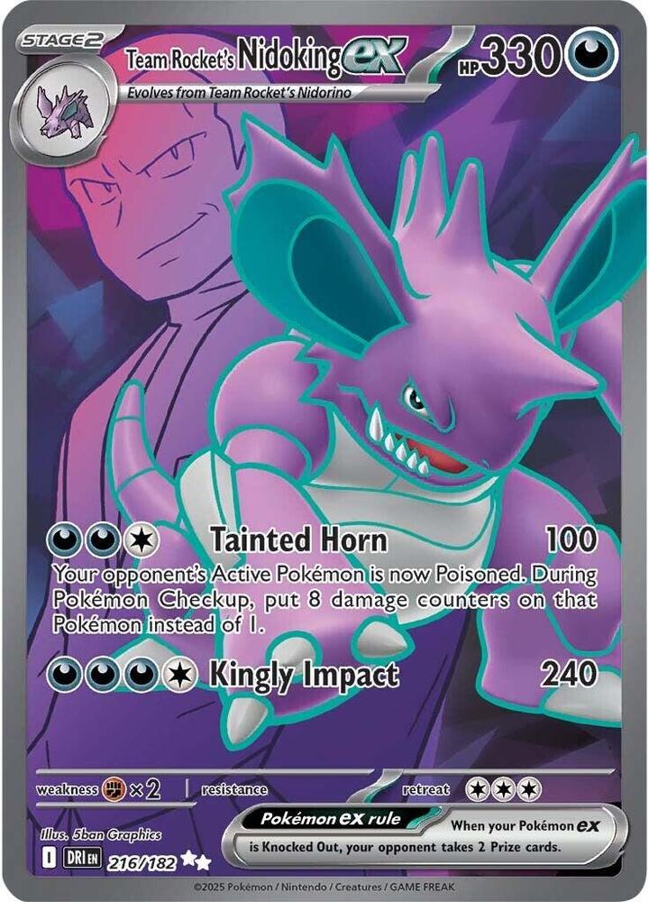 Team Rocket's Nidoking ex 216/182 card from SV10: Destined Rivals
