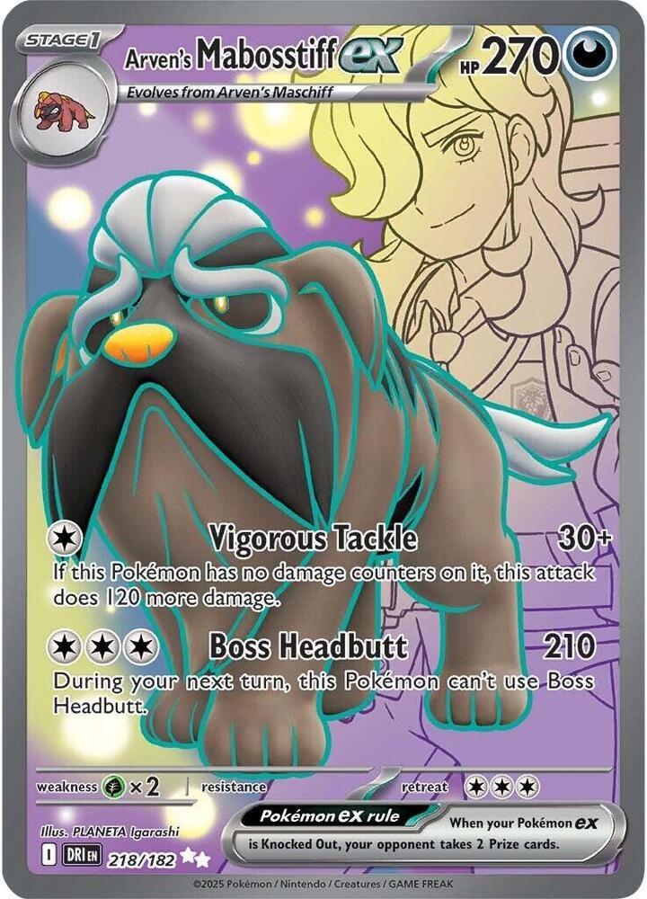 Arven's Mabosstiff ex 218/182 card from SV10: Destined Rivals