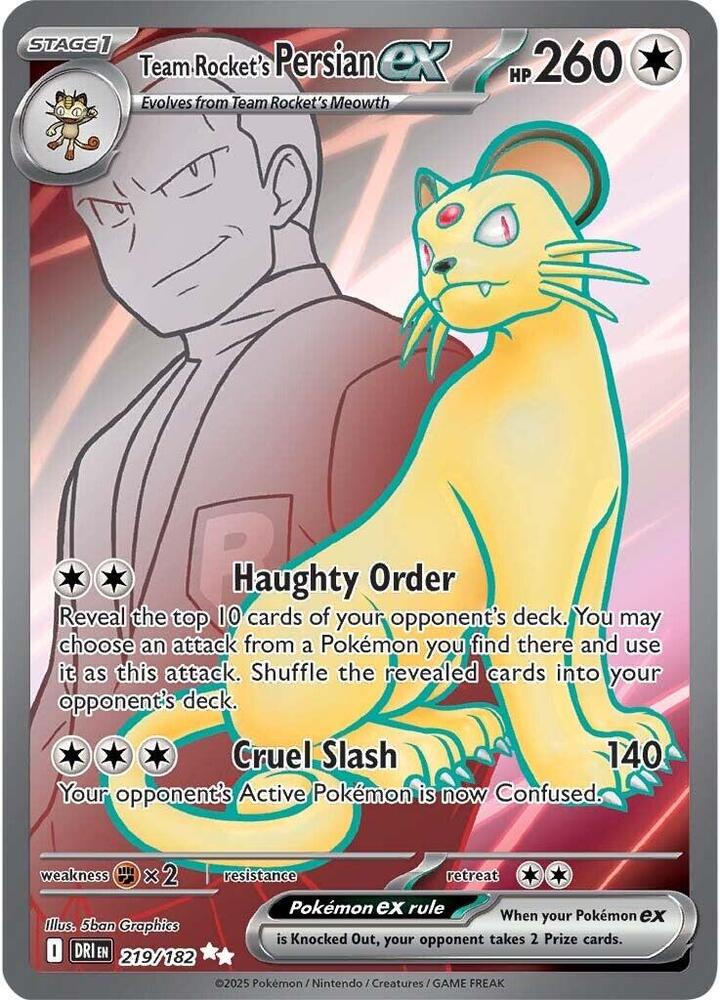Team Rocket's Persian ex 219/182 card from SV10: Destined Rivals