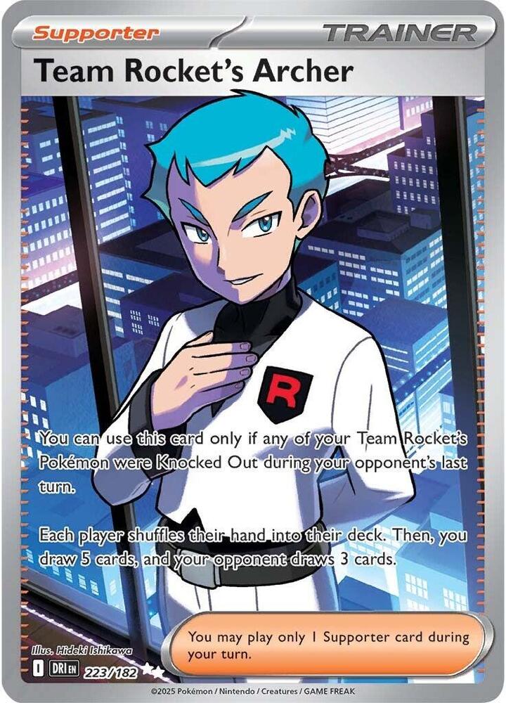 Team Rocket's Archer 223/182 card from SV10: Destined Rivals