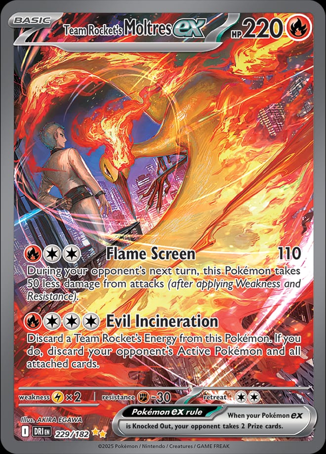 Team Rocket's Moltres ex 229/182 card from SV10: Destined Rivals