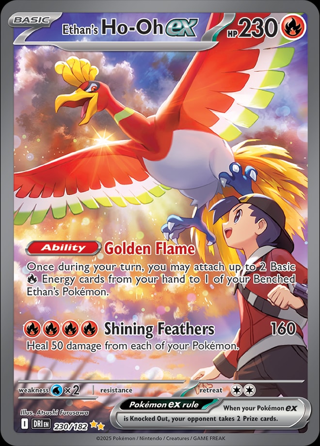Ethan's Ho-Oh ex 230/182 card from SV10: Destined Rivals