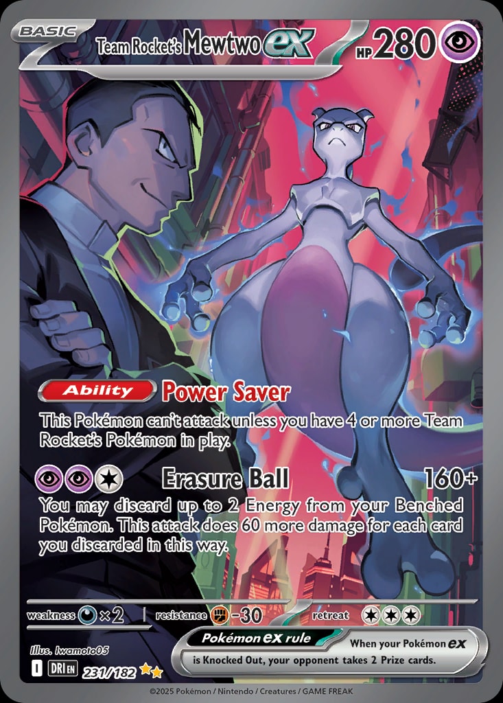 Team Rocket's Mewtwo ex 231/182 card from SV10: Destined Rivals