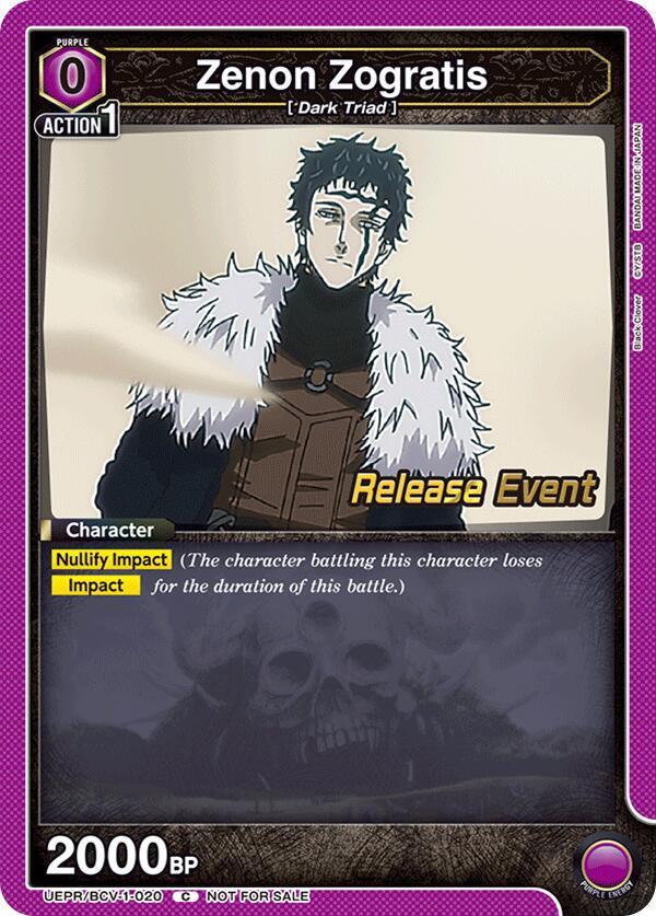 Zenon Zogratis UEPR/BCV-1-020 card from UE08BT: Black Clover Release Event Cards
