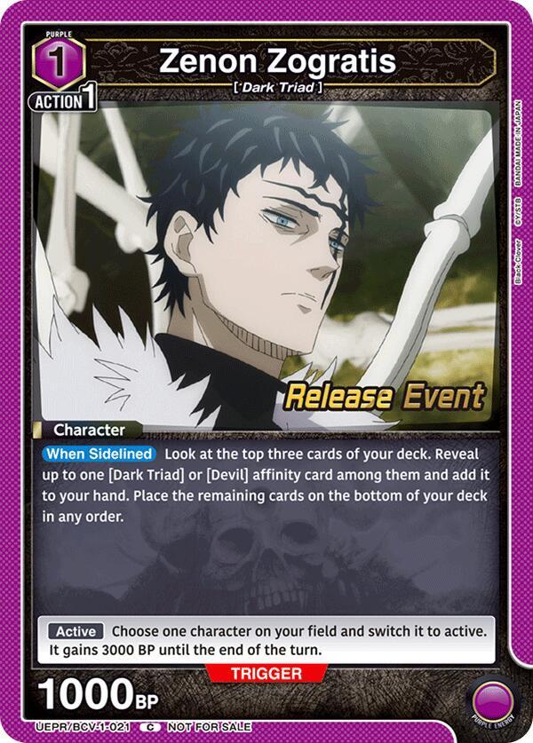 Zenon Zogratis UEPR/BCV-1-021 card from UE08BT: Black Clover Release Event Cards