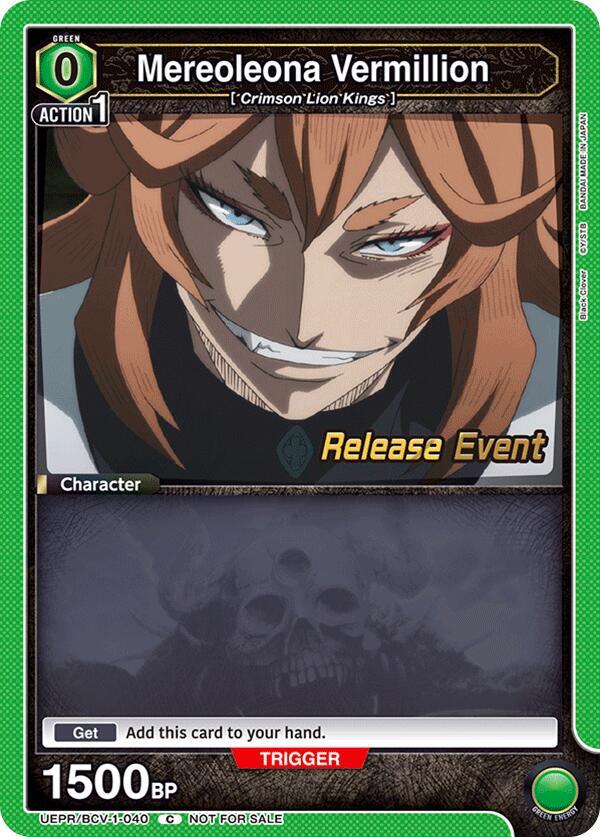 Mereoleona Vermillion UEPR/BCV-1-040 card from UE08BT: Black Clover Release Event Cards