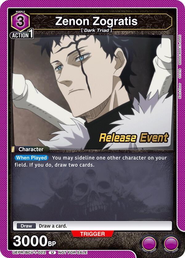 Zenon Zogratis UEPR/BCV-1-022 card from UE08BT: Black Clover Release Event Cards