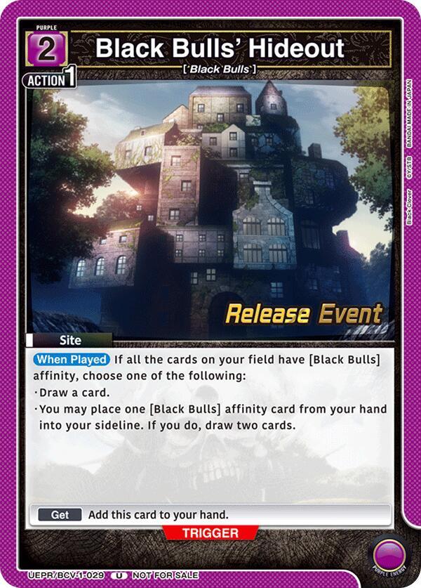 Black Bulls' Hideout UEPR/BCV-1-029 card from UE08BT: Black Clover Release Event Cards