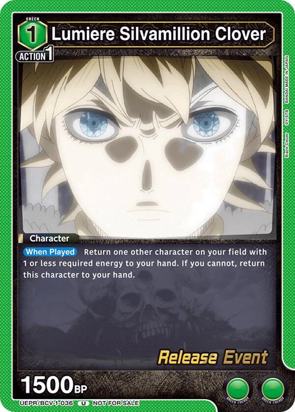 Lumiere Silvamillion Clover UEPR/BCV-1-036 card from UE08BT: Black Clover Release Event Cards