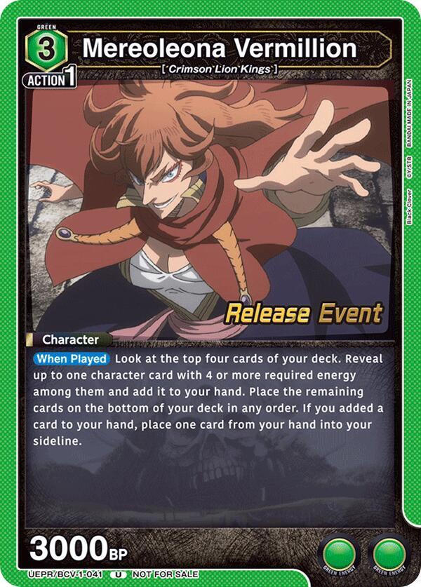 Mereoleona Vermillion UEPR/BCV-1-041 card from UE08BT: Black Clover Release Event Cards